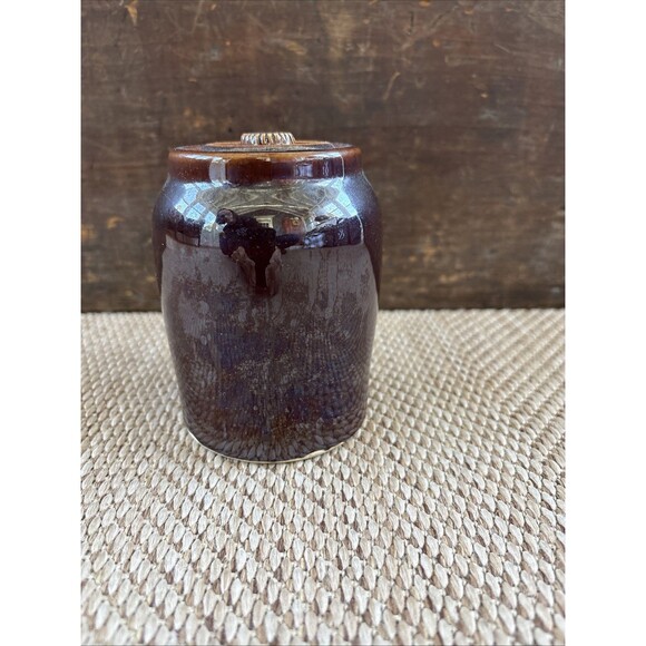 Americana Primitive Pottery  Small Crock With Lid - Picture 3 of 11